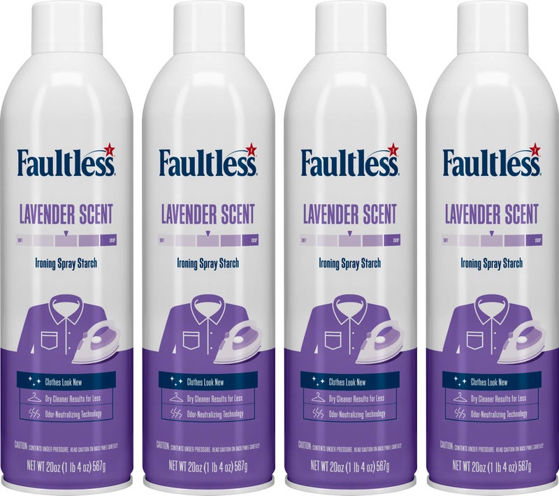 Faultless Laundry Starch Spray, Faultless Lavender Aerosol Starch 20 oz Cans for a Smooth Iron Glide on Clothes & Fabric Even Spray, Easy Iron Glide, No Reside (Pack of 4) - Image 1